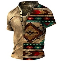 Chemise Henley Shirt Tee T shirt Tee Homme 3D effet Graphic Géométrie Grande Taille Mao Bouton bas Imprimer Manches Courtes du"idien Des sports Extérieur Standard Polyester Design basique Casual miniinthebox
