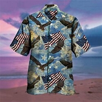 Chemise Homme Aigle Col rabattu 3D Bouton bas Manches Courtes Plein Air Décontractée du"idien Standard Mélange de Coton Décontractée Mode Confortable miniinthebox