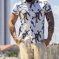 Chemise Homme Cocotier Col rabattu Bouton bas Manches Courtes Plein Air Décontractée du"idien Standard Mélange de Coton Décontractée Mode Confortable miniinthebox