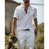 Chemise Homme Couleur Pleine Col en V Bouton bas Manches Courtes Plein Air Décontractée du"idien Standard 100% Coton Décontractée Mode Respirable / Eté / Printemps / Eté miniinthebox