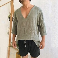 Chemise Homme Couleur Pleine Col en V Bouton bas Manches Longues Plein Air Décontractée du"idien Standard 100% Coton Décontractée Mode Respirable miniinthebox