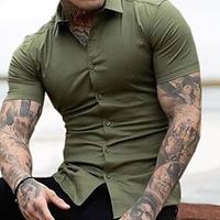 Chemise Homme Couleur Pleine Col rabattu Bouton bas Manches Courtes Plein Air Décontractée du"idien Standard 100% Coton Décontractée Mode Respirable miniinthebox