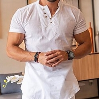 Chemise Homme Couleur Pleine Mao Bouton bas Manches Courtes Plein Air Décontractée du"idien Standard 100% Coton Décontractée Mode Respirable miniinthebox