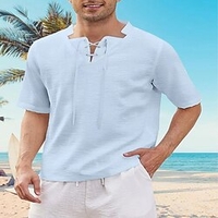 Chemise Homme Couleur Pleine Mao Lacet Manches Courtes Plein Air Décontractée du"idien Standard 100% Coton Décontractée Mode Respirable miniinthebox