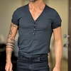 Chemise Homme Couleur unie Col en V Bouton bas Manches Courtes Plein Air Décontractée du"idien Standard Mélange de Coton Décontractée Mode Respirable / Eté miniinthebox