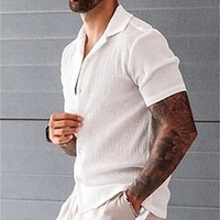 Chemise Homme Couleur unie Col rabattu Bouton bas Manches Courtes Plein Air Décontractée du"idien Standard Tissu semblable au lin Mélange de Coton Décontractée Mode Respirable miniinthebox