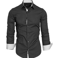 Chemise Homme Couleur unie Grande Taille Col Col Italien Manches Longues du"idien Travail Mince Polyester Entreprise / L
