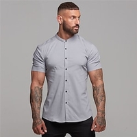 Chemise Homme Couleur unie Mao Bouton bas Manches Courtes Plein Air Décontractée du"idien Standard Mélange de Coton Décontractée Mode Confortable / Plage miniinthebox