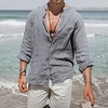 Chemise Homme Couleur unie Mao Bouton bas Manches Longues Plein Air Décontractée du"idien Standard Mélange de Coton Décontractée Mode Confortable miniinthebox