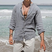 Chemise Homme Couleur unie Mao Bouton bas Manches Longues Plein Air Décontractée du"idien Standard Mélange de Coton Décontractée Mode Confortable miniinthebox