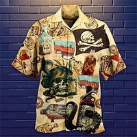 Chemise Homme Crânes Col rabattu 3D Bouton bas Manches Courtes Plein Air Décontractée du"idien Standard Mélange de Coton Décontractée Mode Confortable miniinthebox