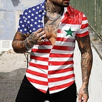 Chemise Homme Drapeau National Col rabattu 3D Bouton bas Manches Courtes Plein Air Décontractée du"idien Standard Mélange de Coton Décontractée Mode Confortable miniinthebox