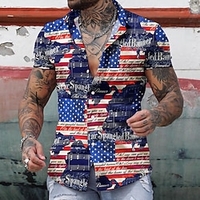 Chemise Homme Drapeau National Col rabattu 3D Bouton bas Manches Courtes Plein Air Décontractée du"idien Standard Mélange de Coton Décontractée Mode Confortable miniinthebox