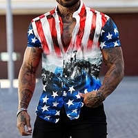 Chemise Homme Drapeau National Col rabattu 3D Bouton bas Manches Courtes Plein Air Décontractée du"idien Standard Mélange de Coton Décontractée Mode Confortable miniinthebox