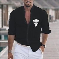 Chemise Homme Estampage à chaud Bande dessinée Graphic Lettre Col Bouton bas Imprimer Manches Longues Plein Air Décontractée Vacances Standard Mélange de Coton Design Décontractée Mode / Eté miniinthebox
