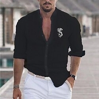 Chemise Homme Estampage à chaud Dragon Graphic Col Bouton bas Imprimer Manches Longues Plein Air Décontractée Vacances Standard Mélange de Coton Décontractée Mode Designer miniinthebox