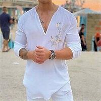 Chemise Homme Estampage à chaud Floral Graphic Col en V Imprimer Manches Longues Plein Air Décontractée Vacances Standard Coton Décontractée Mode Designer miniinthebox