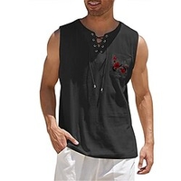 Chemise Homme Estampage à chaud Floral Graphic Col en V Lacet Imprimer Sans Manches Plein Air Décontractée Vacances Standard Mélange de Coton Design Décontractée Mode / Eté miniinthebox