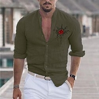 Chemise Homme Estampage à chaud Floral Graphic Rose Col Bouton bas Imprimer Manches Longues Plein Air Décontractée Vacances Standard Mélange de Coton Design Décontractée Mode / Eté miniinthebox