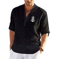 Chemise Homme Estampage à chaud Graphic Ancre Col Bouton bas Imprimer Manches Longues Plein Air Décontractée Vacances Standard Polyester Design Décontractée Mode / Eté miniinthebox