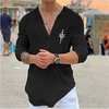 Chemise Homme Estampage à chaud Graphic Arme Col en V Imprimer Manches Longues Plein Air Décontractée Vacances Standard Coton Design Décontractée Mode / Eté miniinthebox