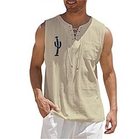 Chemise Homme Estampage à chaud Graphic Cactus Col en V Lacet Imprimer Sans Manches Plein Air Décontractée Vacances Standard Mélange de Coton Design Décontractée Mode / Eté miniinthebox