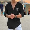 Chemise Homme Estampage à chaud Graphic Œil Col en V Imprimer Manches Longues Plein Air Décontractée Vacances Standard Coton Design Décontractée Mode / Eté miniinthebox