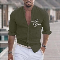Chemise Homme Estampage à chaud Graphic Lettre Col Bouton bas Imprimer Manches Longues Plein Air Décontractée Vacances Standard Mélange de Coton Décontractée Mode Designer miniinthebox