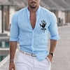 Chemise Homme Estampage à chaud Graphic mains Col Bouton bas Imprimer Manches Longues Plein Air Décontractée Vacances Standard Mélange de Coton Design Décontractée Mode / Eté miniinthebox