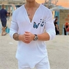 Chemise Homme Estampage à chaud Graphic Papillon Col en V Imprimer Manches Longues Plein Air Décontractée Vacances Standard Coton Décontractée Mode Designer miniinthebox