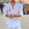 Chemise Homme Estampage à chaud Graphic Remarques Col en V Imprimer Manches Longues Plein Air Décontractée Vacances Standard Coton Décontractée Mode Designer miniinthebox