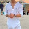 Chemise Homme Estampage à chaud Graphic Soleil Col en V Imprimer Manches Longues Plein Air Décontractée Vacances Standard Coton Décontractée Mode Designer miniinthebox