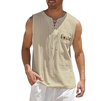 Chemise Homme Estampage à chaud Graphic Spot Multicouleur Lettre Col en V Lacet Imprimer Sans Manches Plein Air Décontractée Vacances Standard Mélange de Coton Design Décontractée Mode / Eté miniinthebox