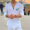 Chemise Homme Estampage à chaud Plantes Graphic Col en V Imprimer Manches Longues Plein Air Décontractée Vacances Standard Coton Décontractée Mode Designer miniinthebox