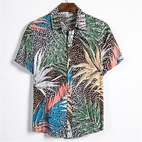 Chemise Homme Feuille de palmier Col rabattu Bouton bas Manches Courtes Plein Air Décontractée du"idien Standard Mélange de Coton Décontractée Mode Confortable miniinthebox