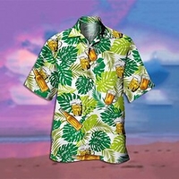 Chemise Homme Feuilles Col rabattu 3D Bouton bas Manches Courtes Plein Air Casual du"idien Standard Mélange de Coton Casual Mode Confortable miniinthebox