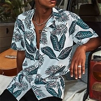 Chemise Homme Feuilles Col rabattu Bouton bas Manches Courtes Plein Air Casual du"idien Standard Mélange de Coton Casual Mode Confortable miniinthebox