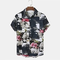 Chemise Homme Floral Col rabattu Bouton bas Manches Courtes Plein Air Décontractée du"idien Standard Mélange de Coton Décontractée Mode Confortable miniinthebox