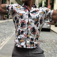 Chemise Homme Floral Col rabattu Bouton bas Manches Courtes Plein Air Décontractée du"idien Standard Mélange de Coton Décontractée Mode Confortable miniinthebox