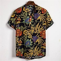 Chemise Homme Floral Col rabattu Bouton bas Manches Courtes Plein Air Décontractée du"idien Standard Mélange de Coton Décontractée Mode Confortable miniinthebox