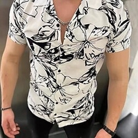 Chemise Homme Floral Col rabattu Bouton bas Manches Courtes Plein Air Décontractée du"idien Standard Mélange de Coton Décontractée Mode Confortable miniinthebox