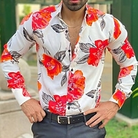 Chemise Homme Floral Col rabattu Bouton bas Manches Longues Plein Air Décontractée du"idien Standard Mélange de Coton Décontractée Mode Confortable miniinthebox