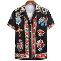 Chemise Homme Géométrique Col Classique Imprimer Vacances Plage Standard Polyester Tropique Plage miniinthebox