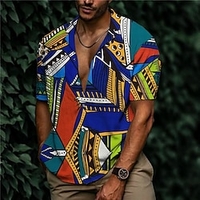 Chemise Homme Imprimé Bloc de couleur Col rabattu Bouton bas Imprimer Manches Courtes Plein Air Décontractée Vacances Standard Aspect lin (polyester) Décontractée Mode Designer miniinthebox