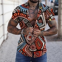 Chemise Homme Imprimé Bloc de couleur Col rabattu Bouton bas Imprimer Manches Courtes Plein Air Décontractée Vacances Standard Polyester Design Décontractée Mode / Eté / Printemps / Eté miniinthebox
