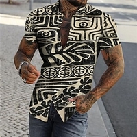 Chemise Homme Imprimé Bloc de couleur Feuilles Col rabattu Bouton bas Imprimer Manches Courtes Plein Air Décontractée Vacances Standard Polyester Décontractée Mode Designer miniinthebox
