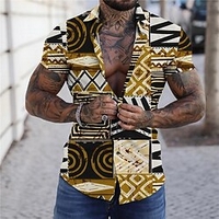 Chemise Homme Imprimé Bloc de couleur Géométrie Col rabattu Bouton bas Imprimer Manches Courtes Plein Air Décontractée Vacances Standard Polyester Décontractée Mode Designer miniinthebox