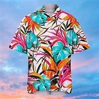 Chemise Homme Imprimé Feuilles Col rabattu Bouton bas Imprimer Manches Courtes Plein Air Décontractée Vacances Standard Polyester Décontractée Mode Designer miniinthebox