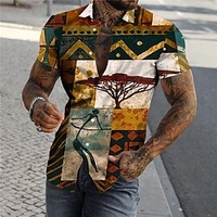 Chemise Homme Imprimé Floral Bloc de couleur Col rabattu Bouton bas Imprimer Manches Courtes Plein Air Décontractée Vacances Standard Polyester Décontractée Mode Designer miniinthebox