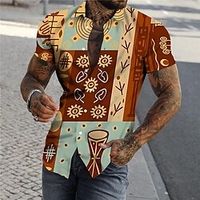 Chemise Homme Imprimé Floral Bloc de couleur Col rabattu Bouton bas Imprimer Manches Courtes Plein Air Décontractée Vacances Standard Polyester Décontractée Mode Designer miniinthebox